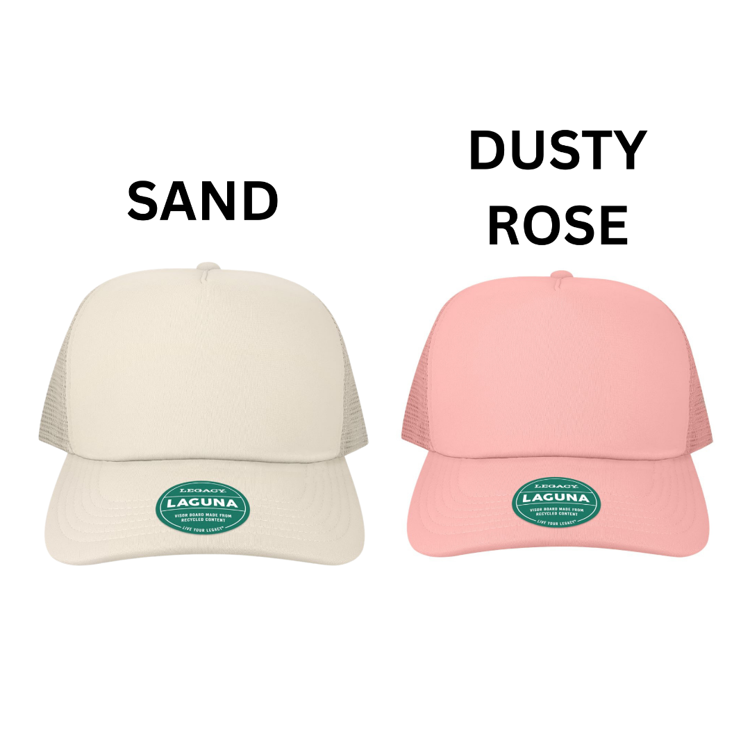 Trucker hat colors: sand and dusty rose
