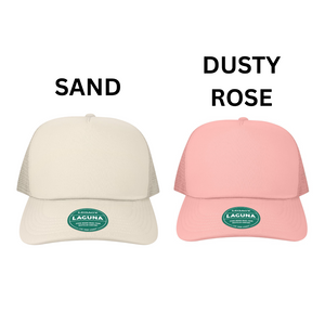 Trucker hat colors: sand and dusty rose
