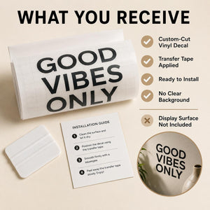 Good Vibes Only vinyl decal with transfer tape and application card