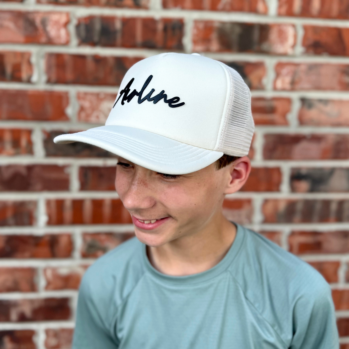 Airline Script Hat | Legacy Laguna Trucker Hat | Leatherette Patch