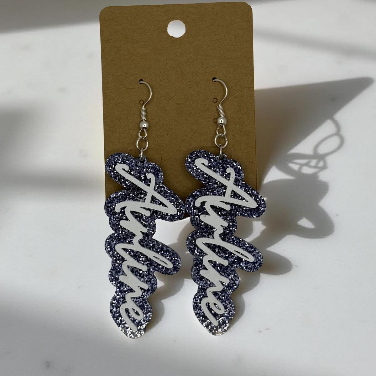 Blue Glitter Acrylic School Spirit Earrings – Airline or Vikings | Custom Team Pride Jewelry