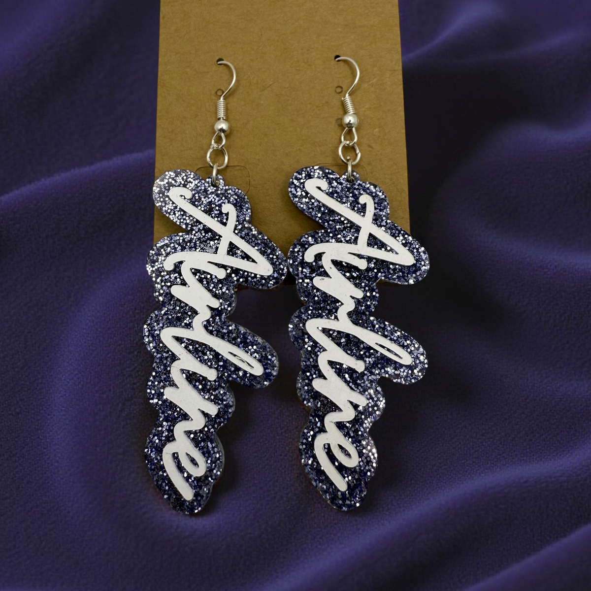 Blue Glitter Acrylic School Spirit Earrings – Airline or Vikings | Custom Team Pride Jewelry