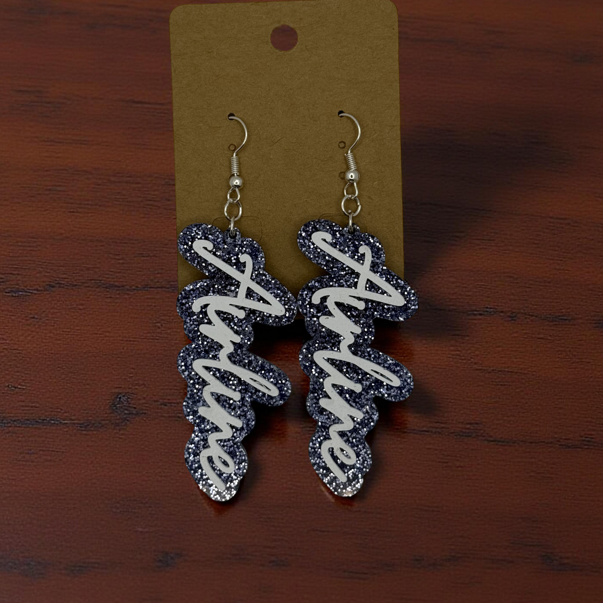 Blue Glitter Acrylic School Spirit Earrings – Airline or Vikings | Custom Team Pride Jewelry