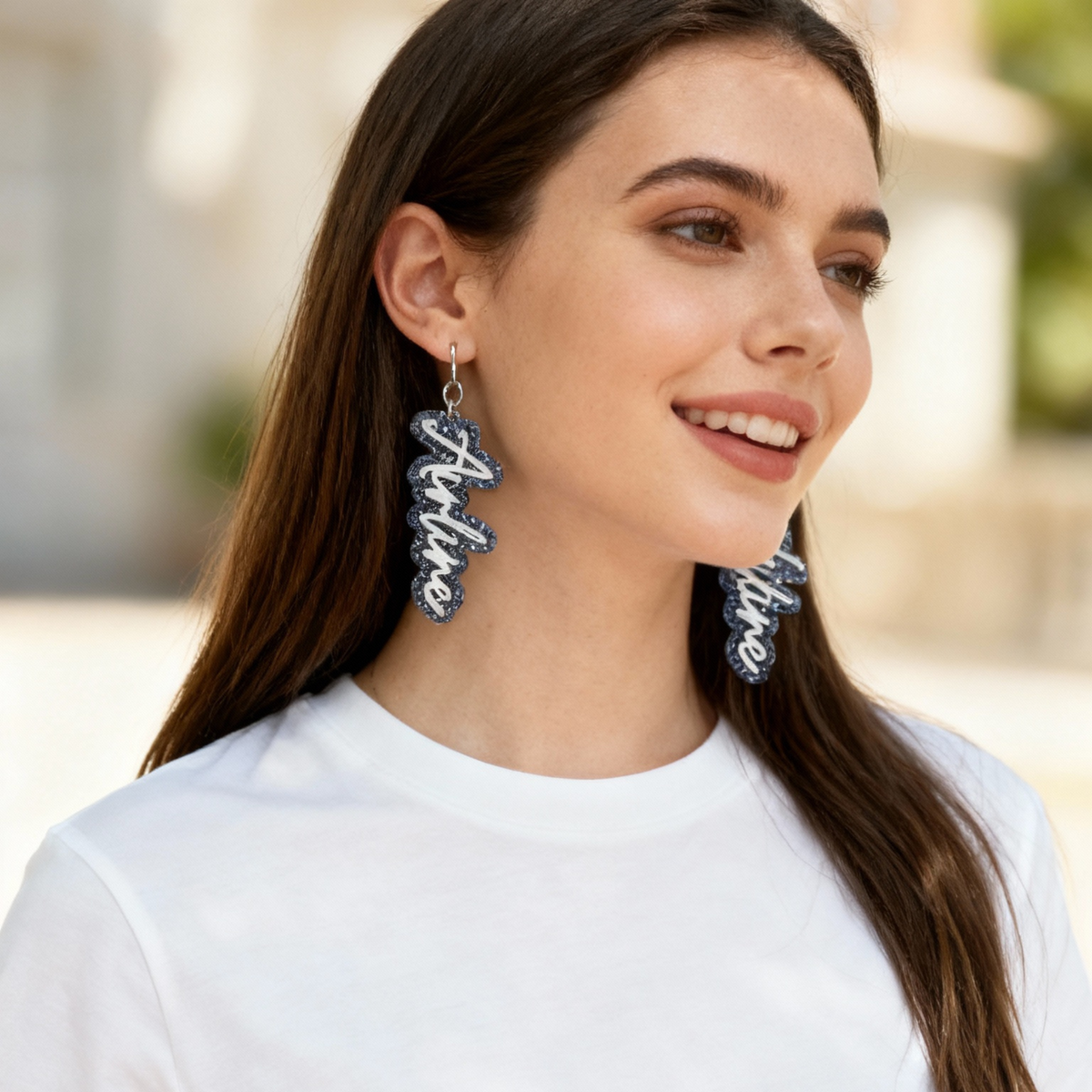 Blue Glitter Acrylic School Spirit Earrings – Airline or Vikings | Custom Team Pride Jewelry