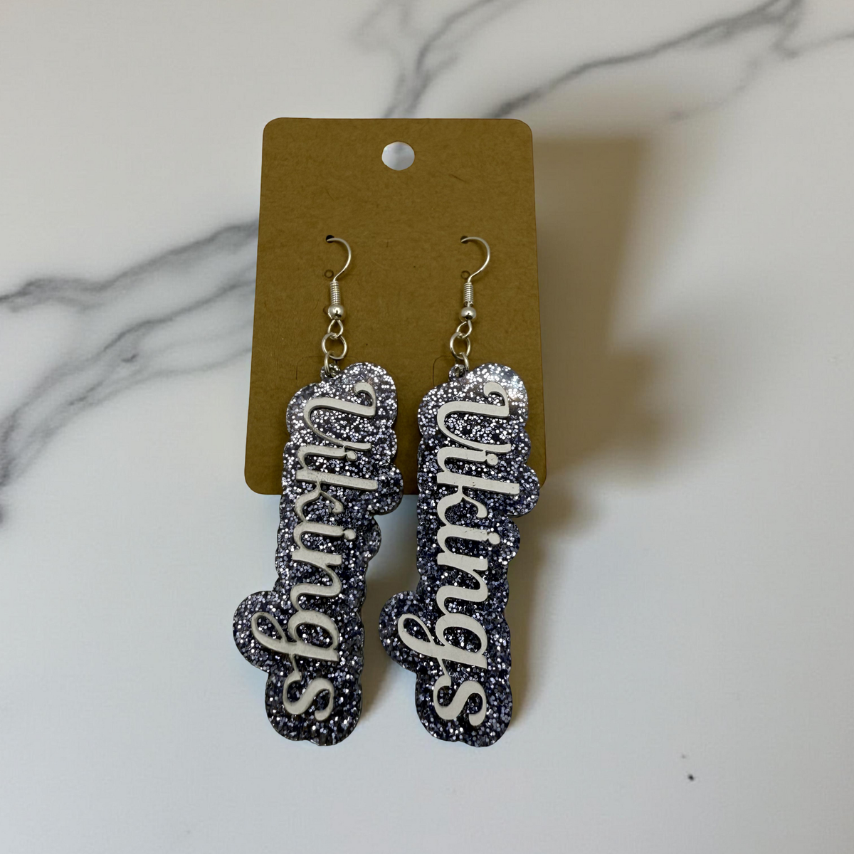 Blue Glitter Acrylic School Spirit Earrings – Airline or Vikings | Custom Team Pride Jewelry