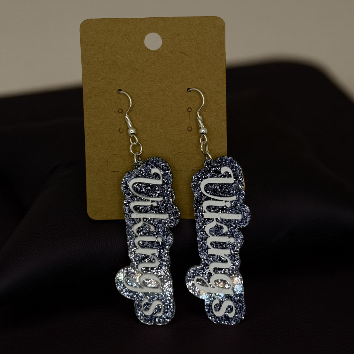 Blue Glitter Acrylic School Spirit Earrings – Airline or Vikings | Custom Team Pride Jewelry