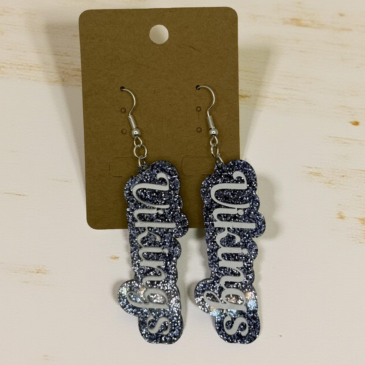 Blue Glitter Acrylic School Spirit Earrings – Airline or Vikings | Custom Team Pride Jewelry