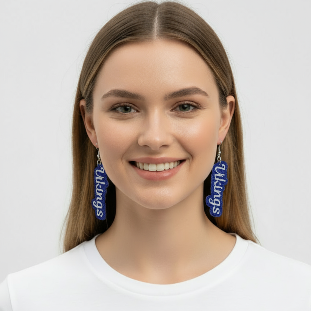 Blue Glitter Acrylic School Spirit Earrings – Airline or Vikings | Custom Team Pride Jewelry
