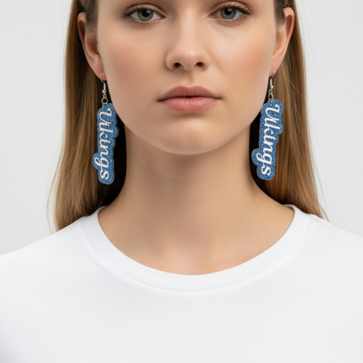 Blue Glitter Acrylic School Spirit Earrings – Airline or Vikings | Custom Team Pride Jewelry