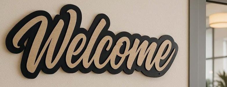 Decorative 'Welcome' sign on a wall