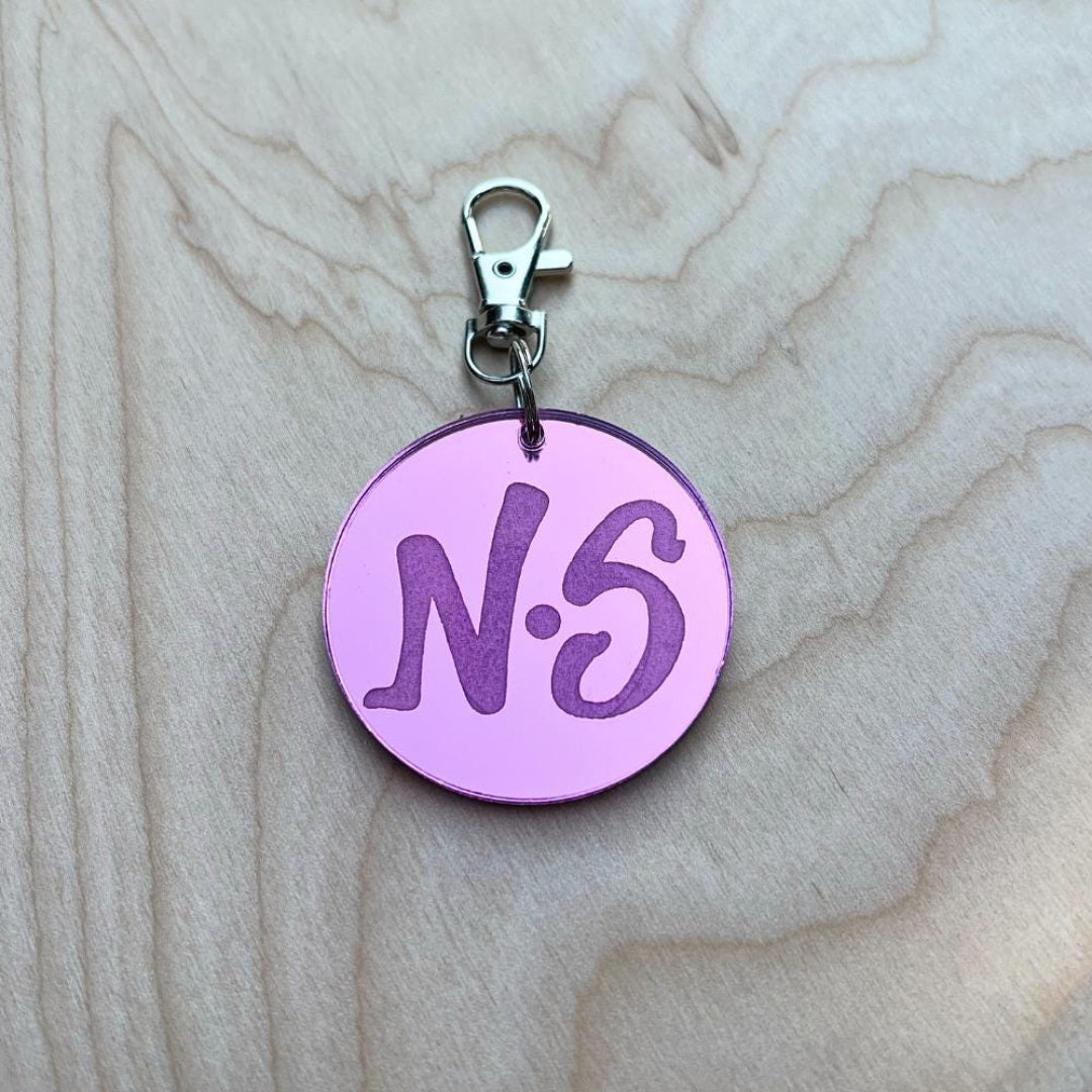Pink mirror acrylic keychain engraved NS