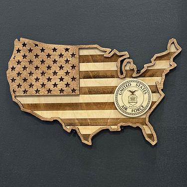 Custom Wooden USA Map | Personalized Emblem | Engraved Wood | Military Gift | Military Retirement | Housewarming Gift | Wooden American Map