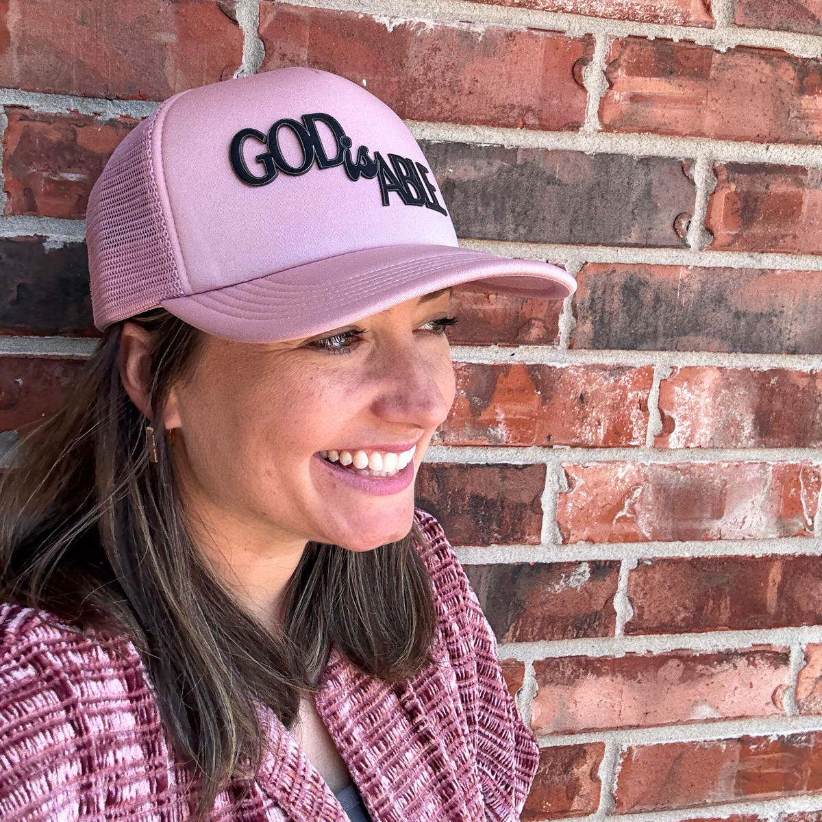 GOD is ABLE Trucker Hat | Leather Patch Snapback Hat | Christian Hat