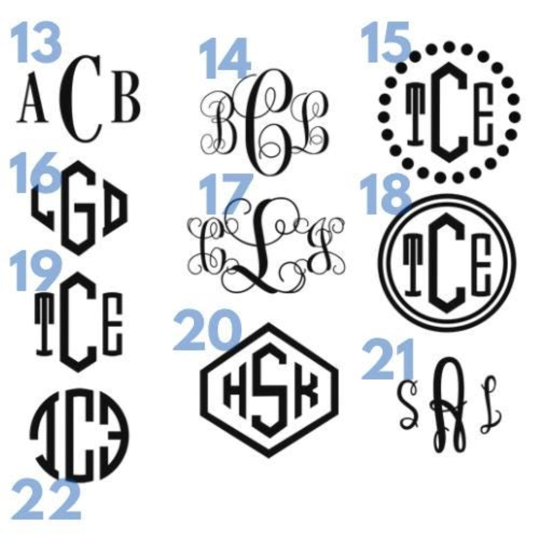 Monogram style options for acrylic keychains