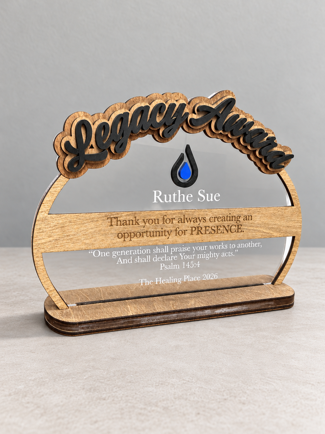 Custom Acrylic Recognition Award with Layered Wood Title | Legacy Award