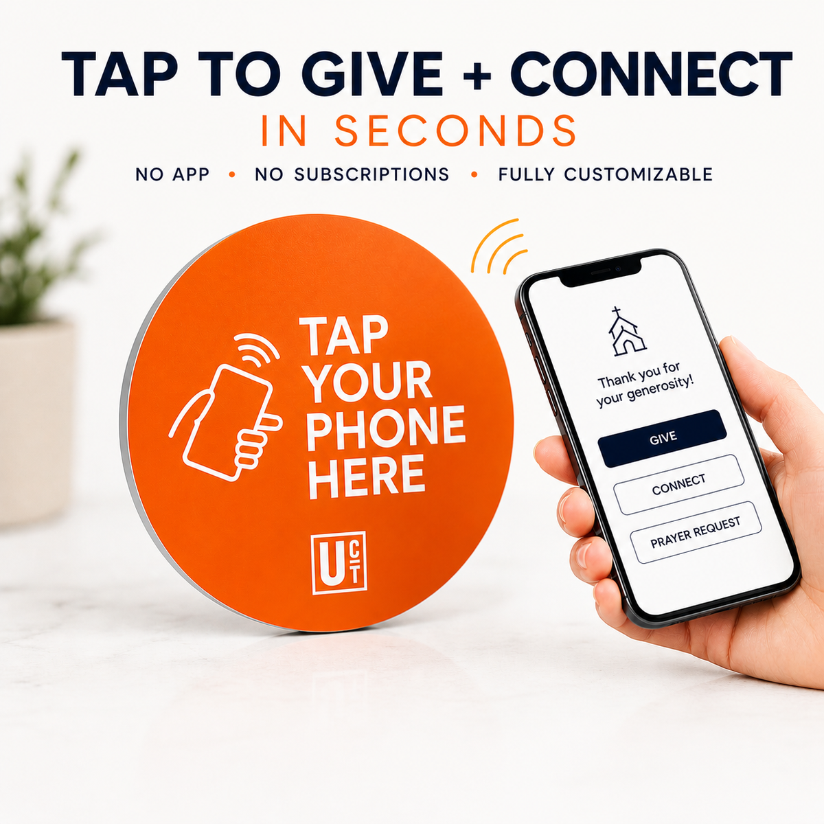 Tap to Give Church Sign – NFC Contactless Giving & Visitor Connection | No App, No Fees, Customizable