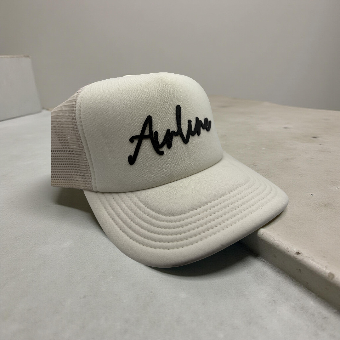 Airline Script Hat | Legacy Laguna Trucker Hat | Leatherette Patch