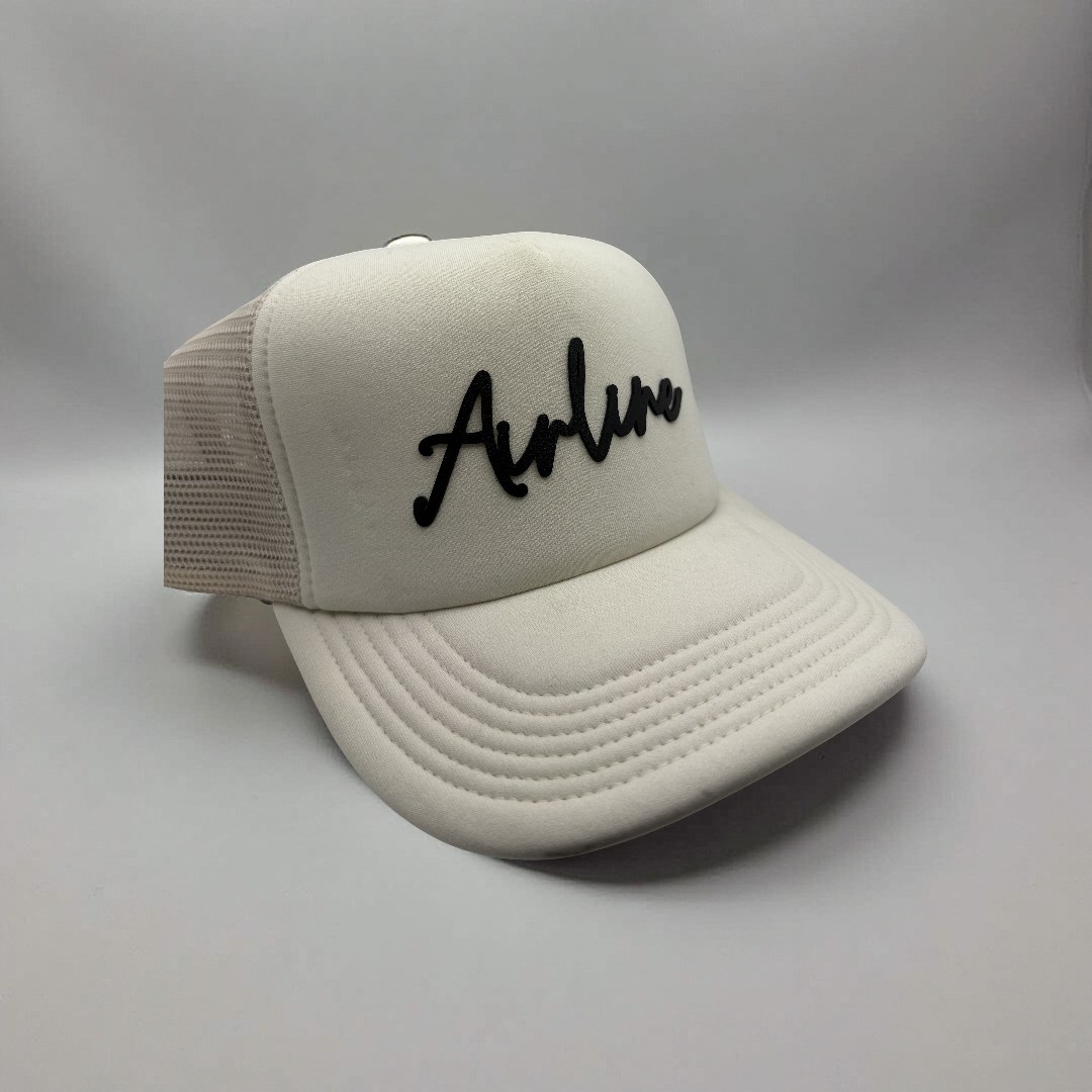 Airline Script Hat | Legacy Laguna Trucker Hat | Leatherette Patch