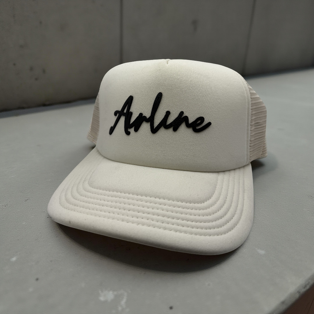 Airline Script Hat | Legacy Laguna Trucker Hat | Leatherette Patch