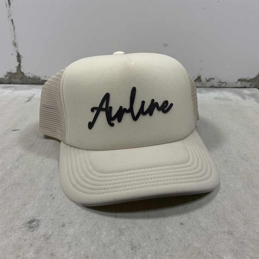 Airline Script Hat | Legacy Laguna Trucker Hat | Leatherette Patch