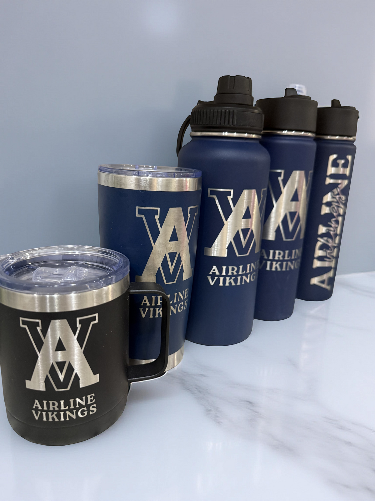 Engraved Airline Vikings Stainless Steel Drinkware