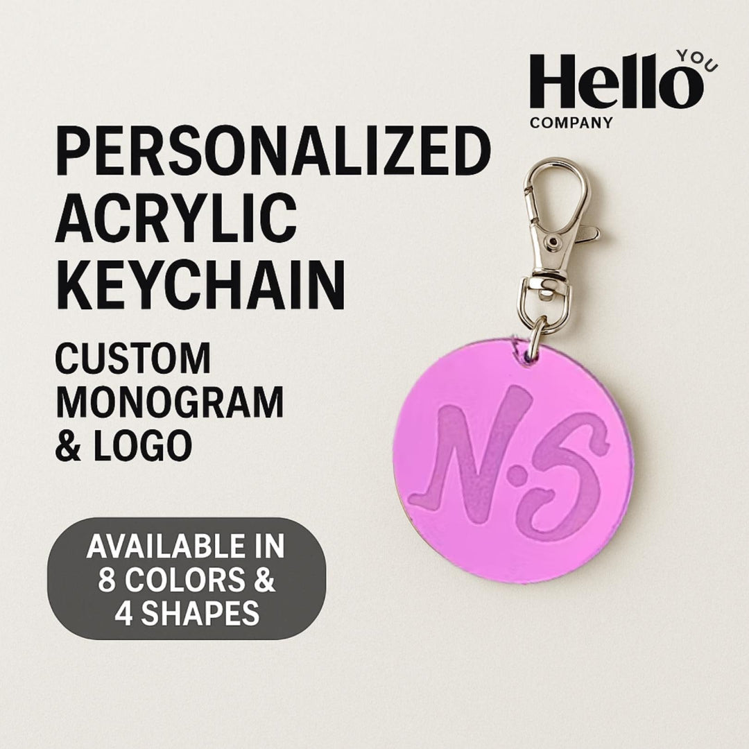 Personalized acrylic keychain with a custom monogram or logo, 8 colors and 4 shapes