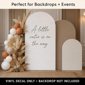 Custom vinyl lettering on an event backdrop arch