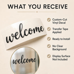 Welcome vinyl decal on transfer tape, ready to apply